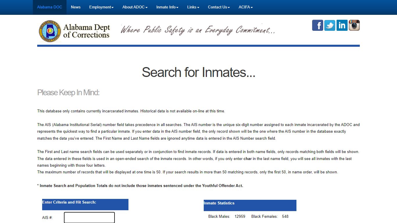 - Alabama Dept of Corrections